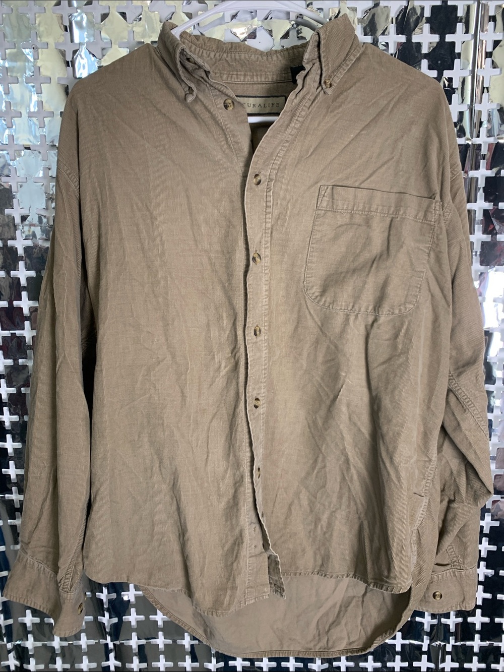 NATURAL LIFE Men's Button-Down Shirt in Olive/Tan